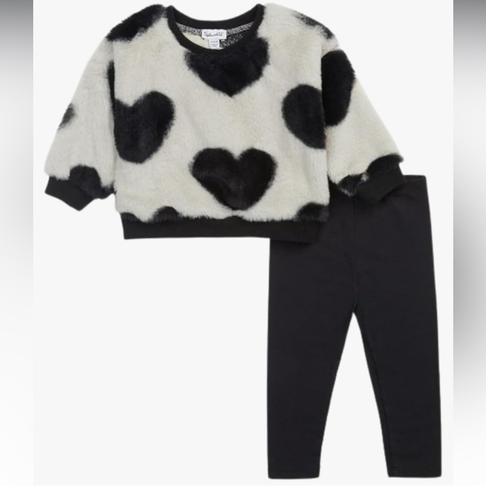 Splendid Baby Girls Infant Toddler Legging Set Black & White Hearts 2T 2 Fluffy